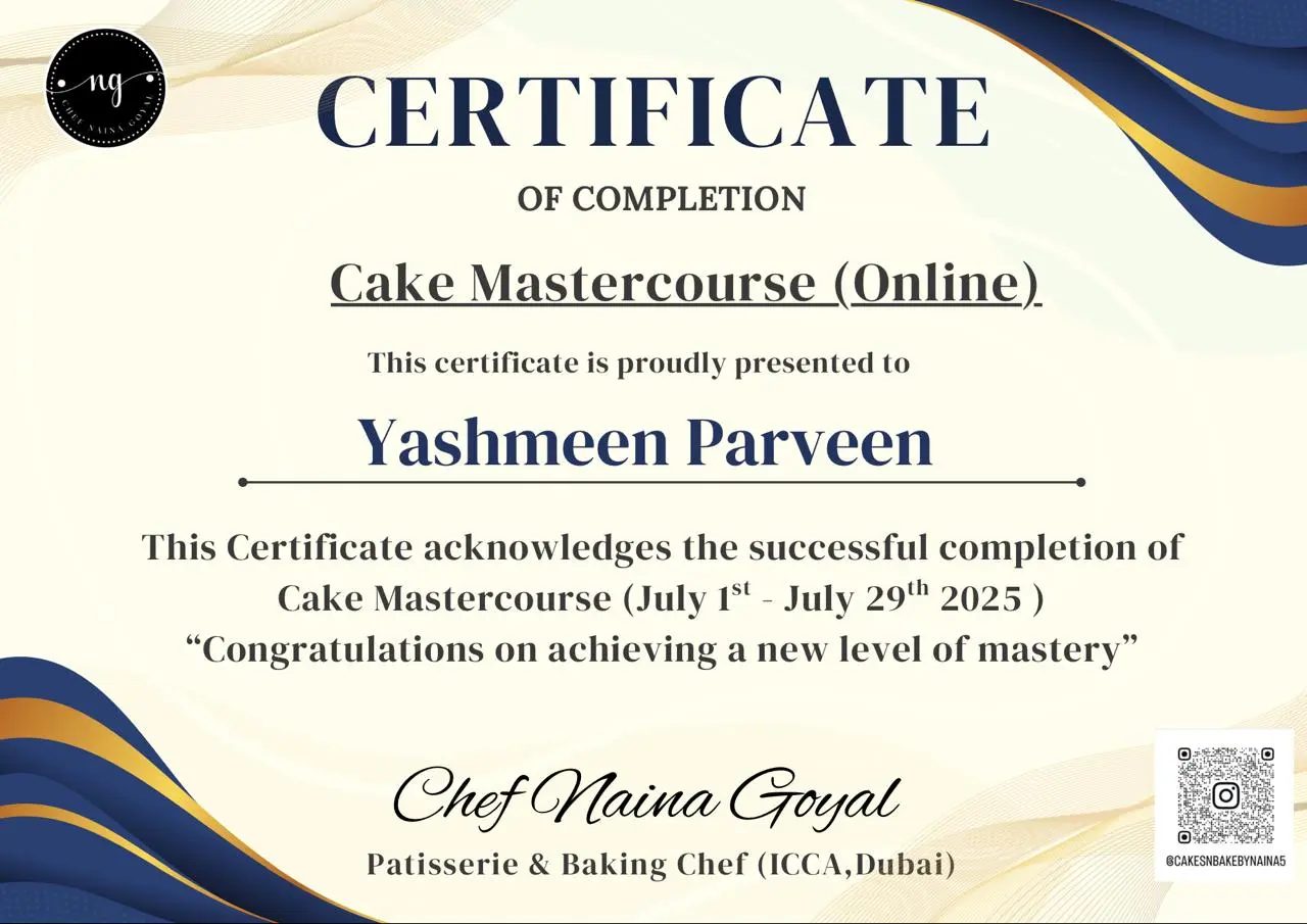 Cake Mastery Diploma Course Certificate